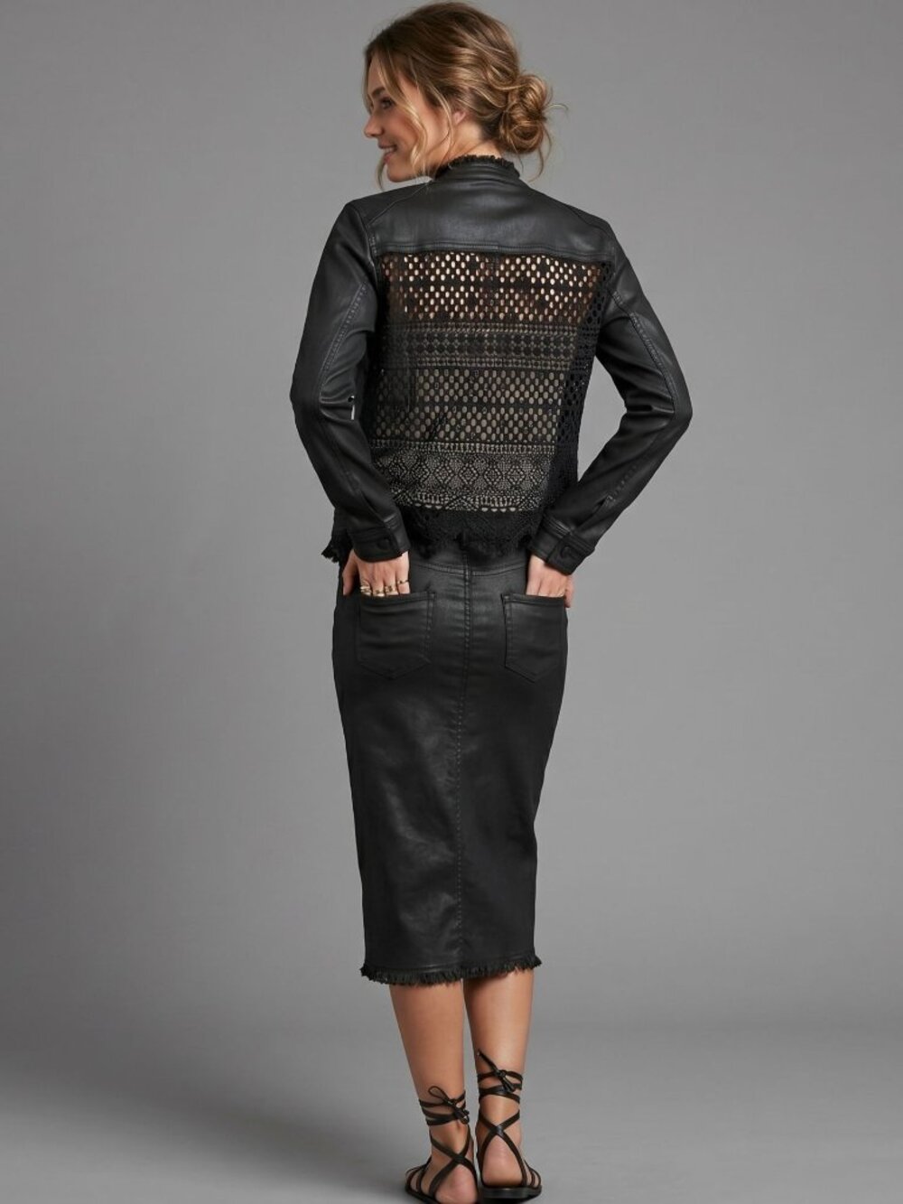 Elie Tahari Womens Black Cropped Jacket Crochet Back Medium Size - Picture 3 of 15